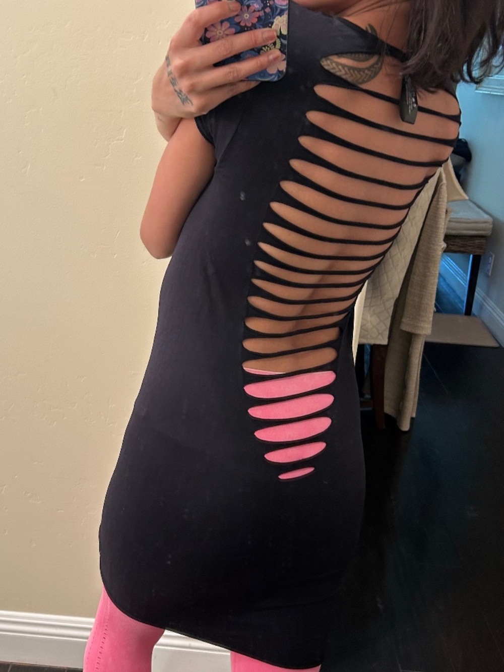 Pink Lipstick Exotic Black Shirt Dress